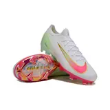 Nike Air Zoom Mercurial Vapor 16 Elite White Pink and Green Firm Ground FG Kids Football Boot