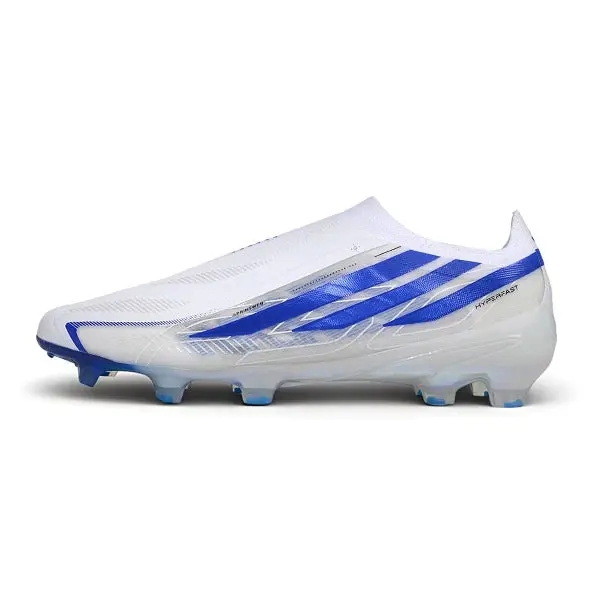 Adidas F50 Hyperfast Laceless Elite White and Blue Firm Ground FG Football Boot