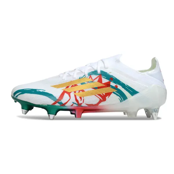 Adidas F50 Primeknit Elite White Red and Green Mixed Studs SG Football Boot
