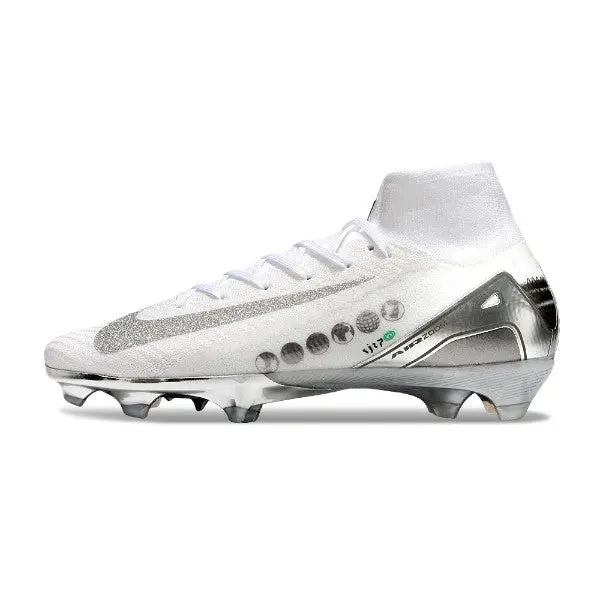 Nike Air Zoom Mercurial Superfly 10 Elite White and Silver Firm Ground FG Football Boot