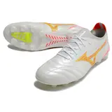 Mizuno Morelia Neo IV Elite White Orange and Yellow Firm Ground FG Football Boot - White/Gold