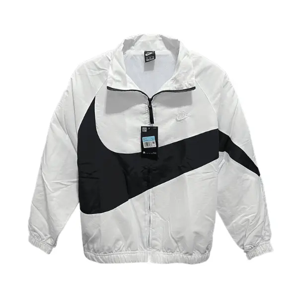 Nike White and Black Windbreaker Jacket - Big Swoosh