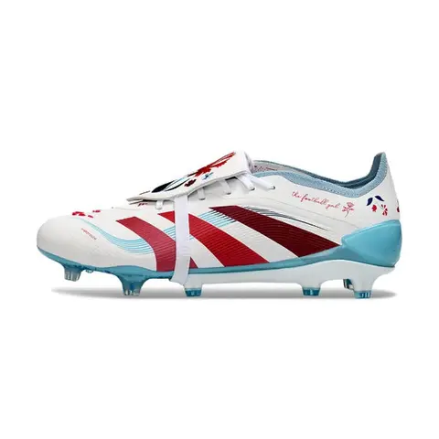 Adidas Predator 25 Elite White, Light Blue and Dark Red Firm Ground FG Football Boot