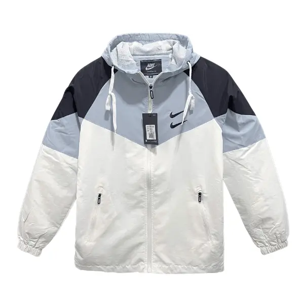 Nike White and Black Windbreaker Jacket - White/Grey Panel