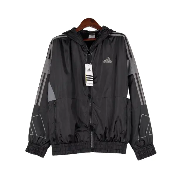 Adidas Black Windbreaker Jacket - Grey Panel