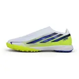 Adidas F50 Hyperfast Laceless Elite White, Blue and Green Turf TF Football Boot