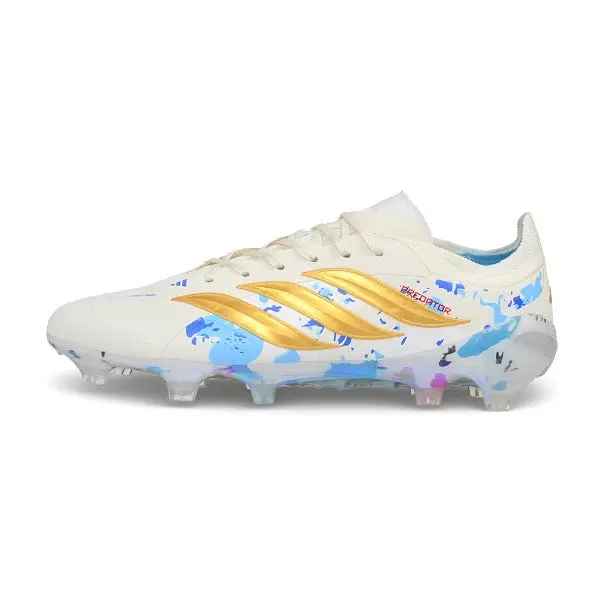 Adidas Predator 26 Elite White and Blue Firm Ground FG Football Boot - White/Gold