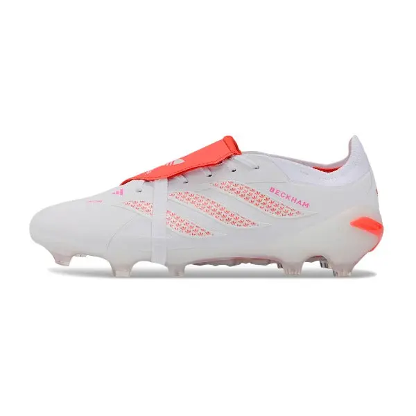 Adidas Predator 26 Elite Tongue White and Orange Firm Ground FG Football Boot - White/Light Pink