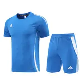 Adidas Light Blue Training Set T-Shirt and Shorts - Blue/White Stripes