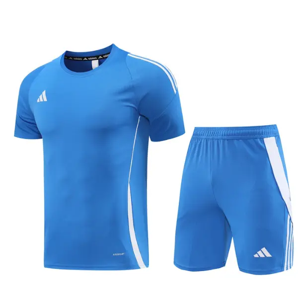 Adidas Light Blue Training Set T-Shirt and Shorts - Blue/White Stripes
