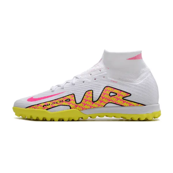 Nike Zoom Mercurial Superfly 9 Elite White and Yellow Turf TF Football Boot