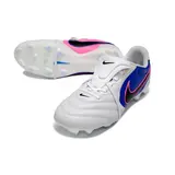 Nike Tiempo Ligera Pro White, Blue and Pink Firm Ground FG Football Boot - Fold-Over Tongue
