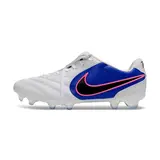 Nike Tiempo Ligera Pro White, Blue and Pink Firm Ground FG Football Boot - Fold-Over Tongue