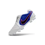 Nike Tiempo Ligera Pro White, Blue and Pink Firm Ground FG Football Boot - Fold-Over Tongue