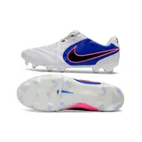Nike Tiempo Ligera Pro White, Blue and Pink Firm Ground FG Football Boot - Fold-Over Tongue
