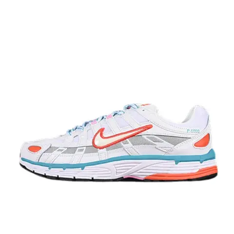 Nike P-6000 White and Silver Running Shoes - White/Orange/Teal
