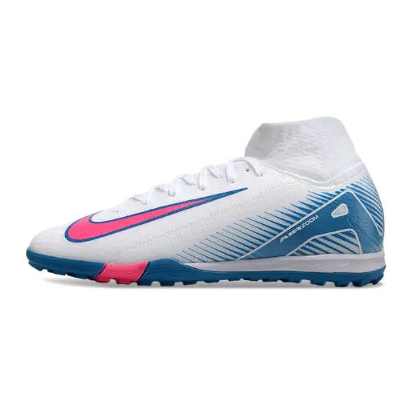 Nike Zoom Mercurial Superfly 10 Elite White Light Blue and Pink Turf TF Football Boot