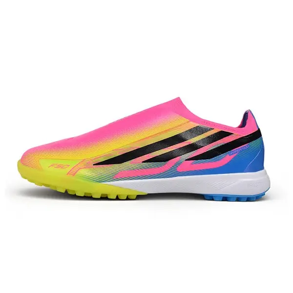 Adidas F50 Hyperfast Laceless Elite Pink, Yellow and Blue Turf TF Football Boot