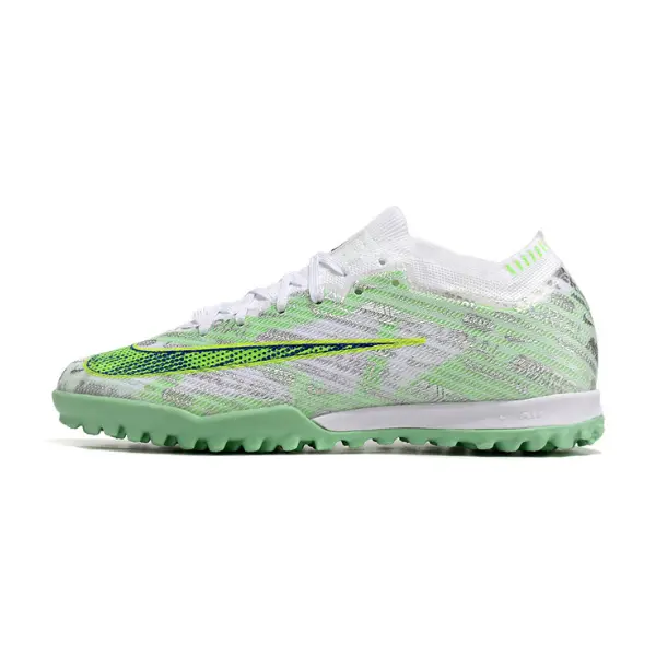 Nike Zoom Mercurial Vapor 15 Elite Silver and Green Turf TF Kids Football Boot
