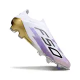 Adidas F50 Elite Laceless White Purple and Gold Firm Ground FG Football Boot