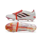 Adidas Predator 26 Elite Tongue White and Orange Firm Ground FG Football Boot - White/Red/Black