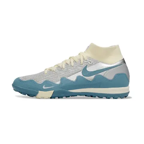 Nike x Patta Zoom Mercurial Superfly Elite White, Blue and Silver Turf TF Football Boot