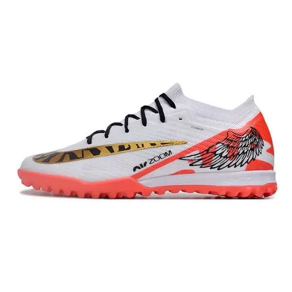 Nike Zoom Mercurial Vapor 15 Elite White Red and Gold Turf TF Kids Football Boot
