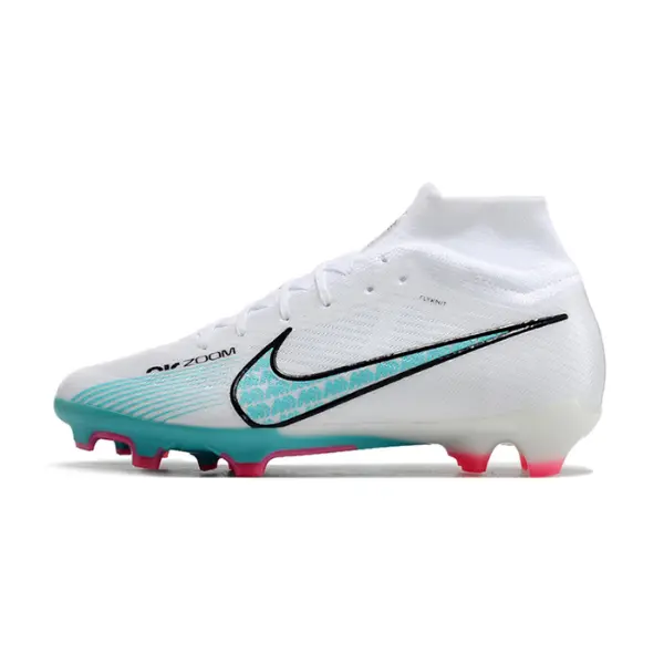 Nike Zoom Mercurial Superfly 9 Elite White Blue and Pink Firm Ground FG Kids Football Boot