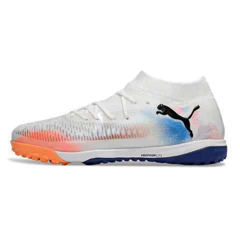 Puma Future 8 White Orange and Light Blue Turf TF Football Boot