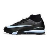 Nike Zoom Mercurial Superfly 10 Elite Black and Light Blue Turf TF Kids Football Boot