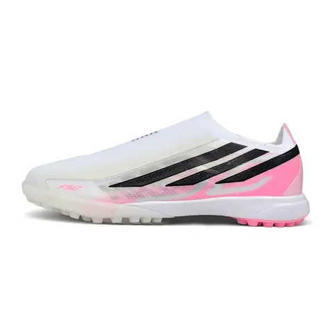Adidas F50 Hyperfast Laceless Elite White and Light Pink Turf TF Football Boot