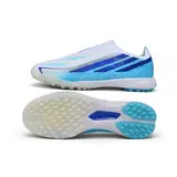 Adidas F50 Hyperfast Laceless Elite White and Light Blue Turf TF Football Boot