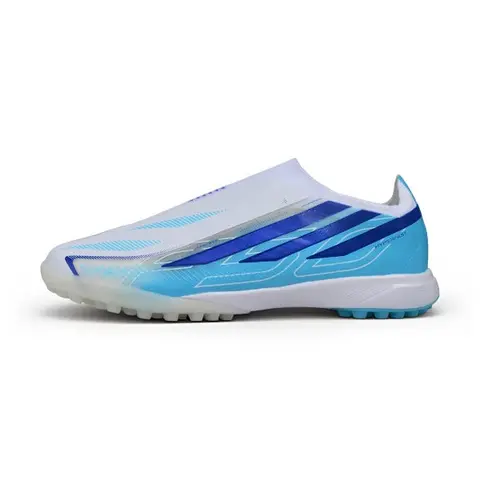 Adidas F50 Hyperfast Laceless Elite White and Light Blue Turf TF Football Boot