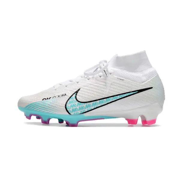 Nike Zoom Mercurial Superfly 9 Elite White Light Blue and Pink Firm Ground FG Kids Football Boot