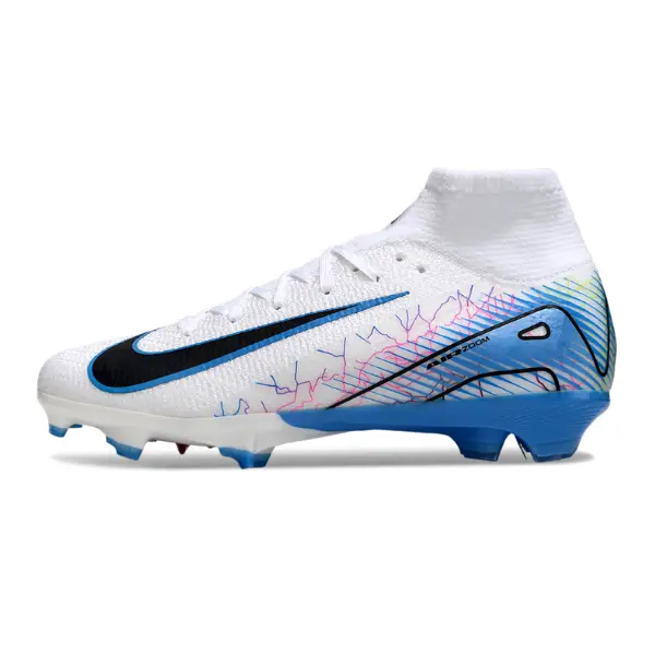 Nike Air Zoom Mercurial Superfly 10 Elite White and Blue Firm Ground FG Kids Football Boot