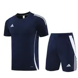 Adidas Dark Blue Training Set T-Shirt and Shorts - Navy/White Stripes