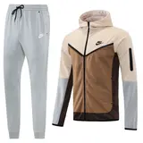 Conjunto de Frio Nike Tech-Fleece Casaco + Calça Bege e Cinza - Kleato Futebol