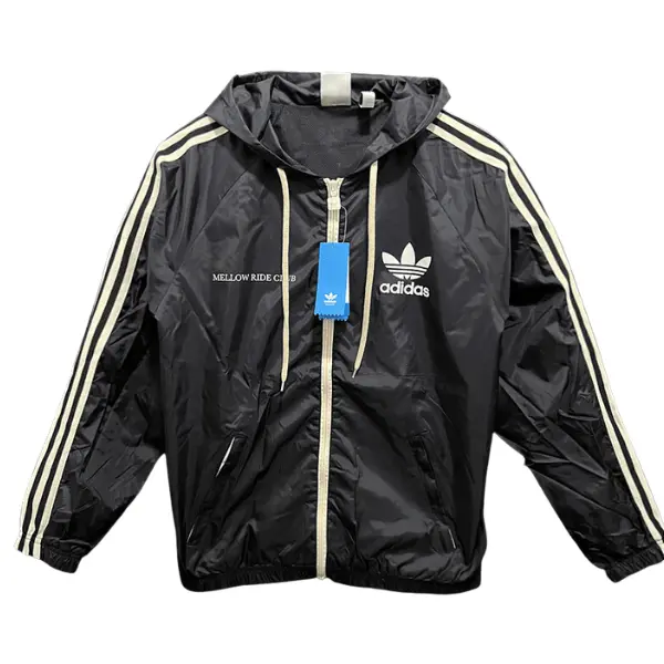 Adidas Black Windbreaker Jacket - Trefoil Gold Trim