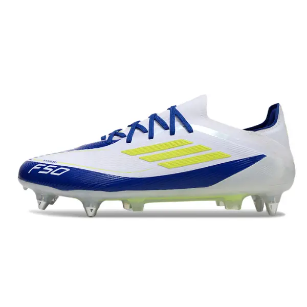 Adidas F50 Primeknit Elite White Blue and Yellow Mixed Studs SG Football Boot Messi