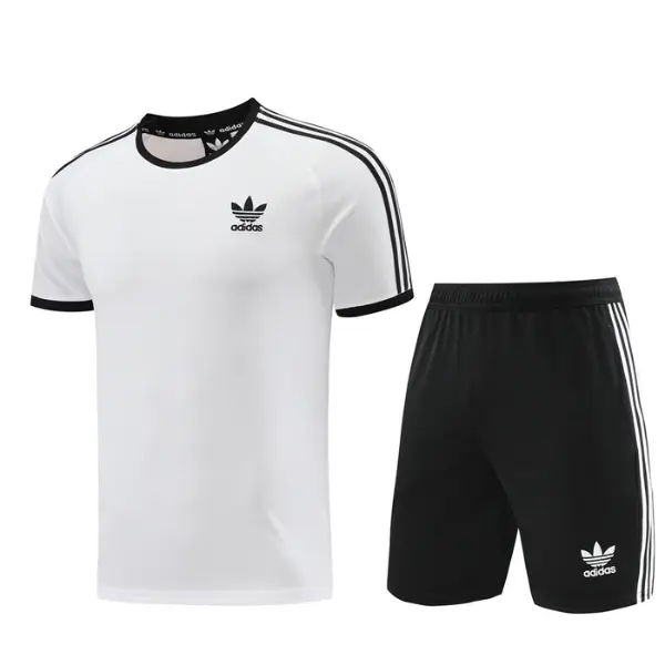 Adidas White and Black Training Set T-Shirt and Shorts - Trefoil Logo