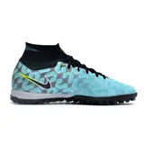 Nike Zoom Mercurial Superfly 9 Elite Light Blue and Black Turf TF Kids Football Boot