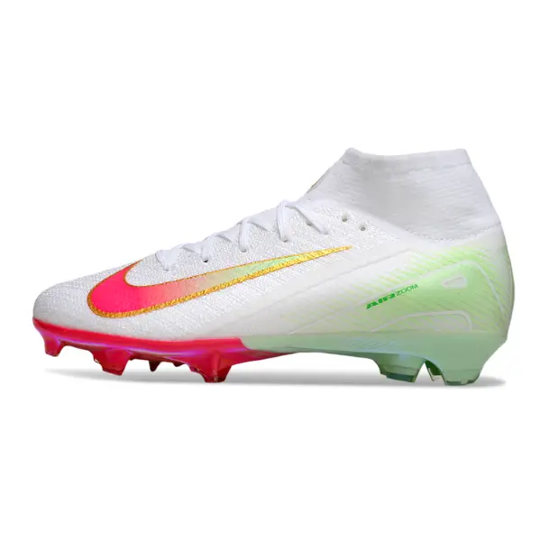 Nike Air Zoom Mercurial Superfly 10 Elite White Pink and Green Firm Ground FG Kids Football Boot