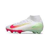 Nike Air Zoom Mercurial Superfly 10 Elite White Pink and Green Firm Ground FG Kids Football Boot