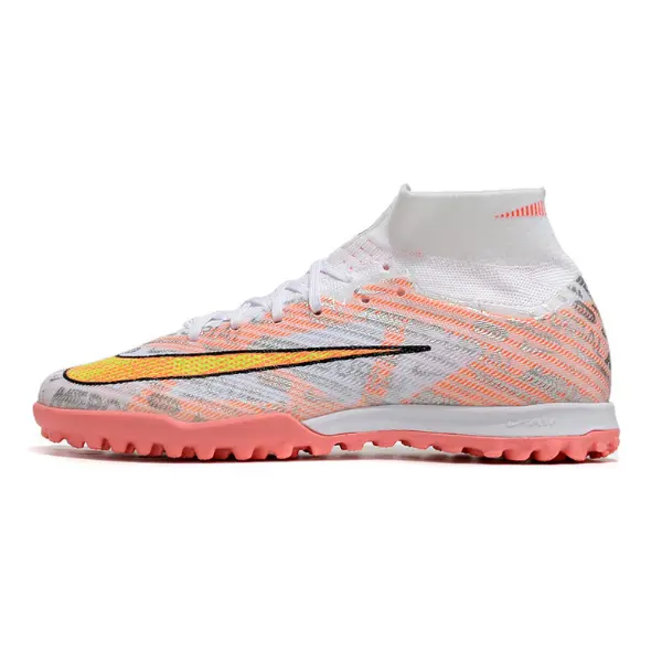 Nike Zoom Mercurial Superfly 9 Elite Silver and Orange Turf TF Kids Football Boot