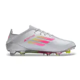 Adidas F50 Primeknit Elite White Pink and Yellow Firm Ground FG Kids Football Boot