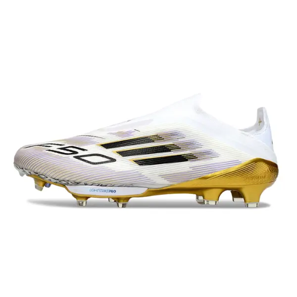 Adidas F50+ Elite Laceless White Black and Gold Firm Ground FG Football Boot
