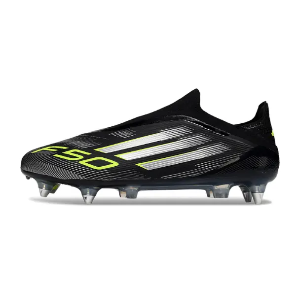 Adidas F50 Elite Lace Less Black White and Green Mixed Studs SG Football Boot