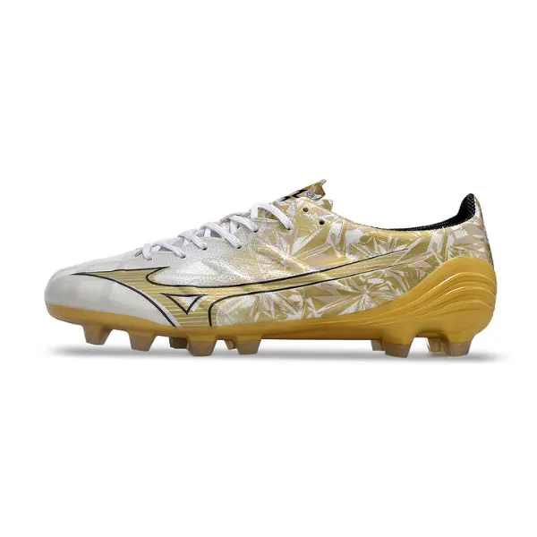 Mizuno Alpha White and Gold Firm Ground FG Football Boot