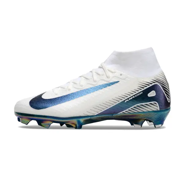 Nike Air Zoom Mercurial Superfly 10 Elite White and Green Firm Ground FG Kids Football Boot - White/Blue