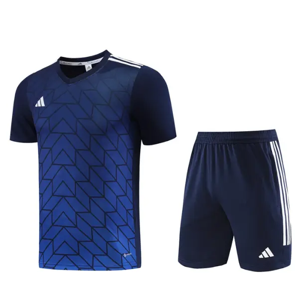 Adidas Dark Blue Training Set T-Shirt and Shorts - Navy/Blue Pattern